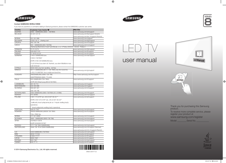 Samsung UE55H8000SZ User Manual | 69 pages