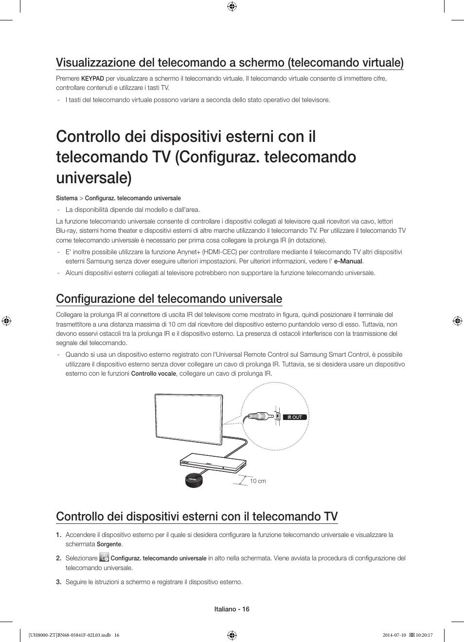 Configurazione del telecomando universale | Samsung UE55H8000SZ User Manual | Page 38 / 69