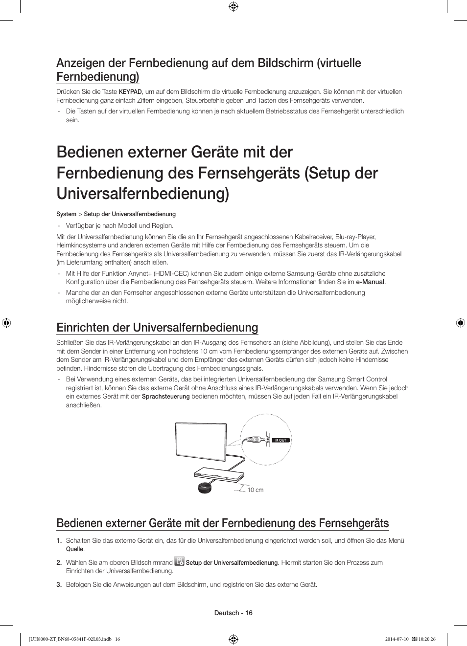 Einrichten der universalfernbedienung | Samsung UE55H8000SZ User Manual | Page 62 / 69