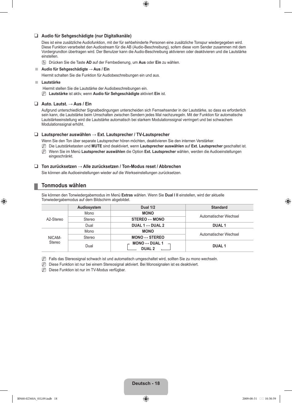 Tonmodus wählen | Samsung LE32B450C4W User Manual | Page 84 / 300