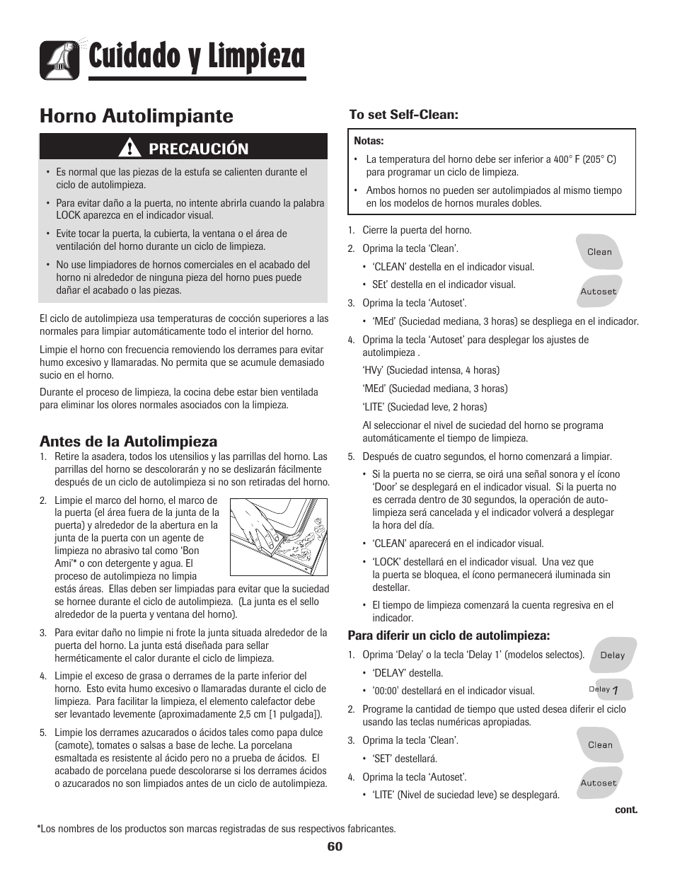 Cuidado y limpieza, Horno autolimpiante, Antes de la autolimpieza | Precaución | Amana Wall Oven User Manual | Page 61 / 68