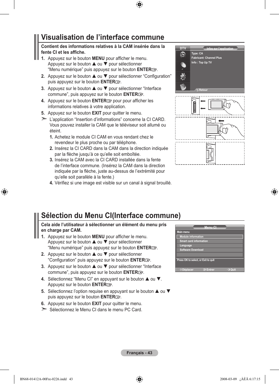 Visualisation de l’interface commune, Sélection du menu ci(interface commune) | Samsung LE37A656A1F User Manual | Page 113 / 546