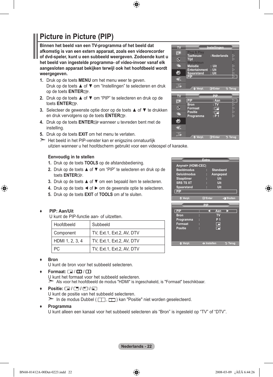 Picture in picture (pip) | Samsung LE37A656A1F User Manual | Page 228 / 546