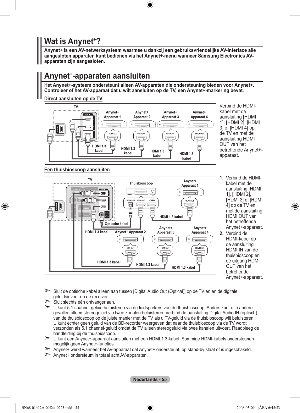 Wat is anynet, Anynet, Apparaten aansluiten | Samsung LE37A656A1F User Manual | Page 261 / 546