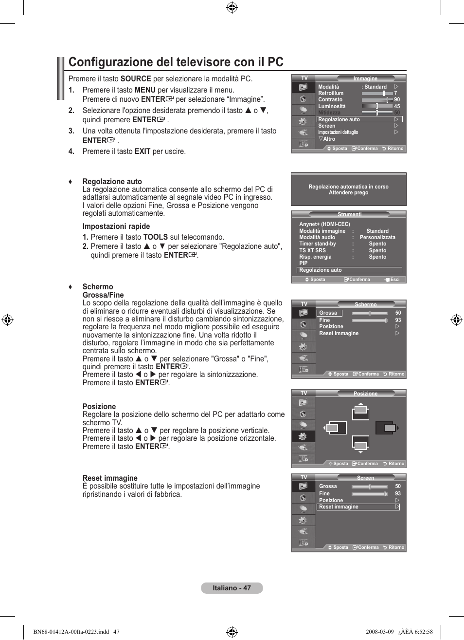 Configurazione del televisore con il pc | Samsung LE37A656A1F User Manual | Page 321 / 546