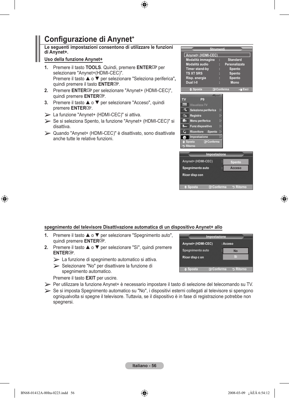 Configurazione di anynet | Samsung LE37A656A1F User Manual | Page 330 / 546