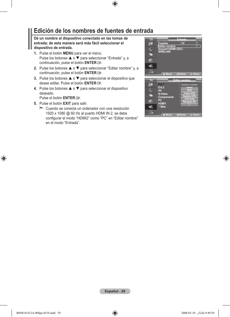 Edición de los nombres de fuentes de entrada | Samsung LE37A656A1F User Manual | Page 371 / 546
