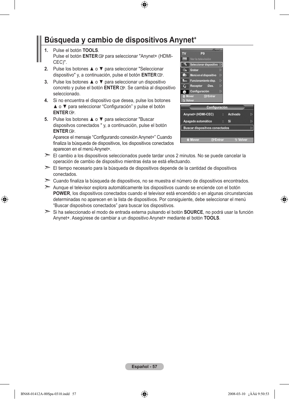 Búsqueda y cambio de dispositivos anynet | Samsung LE37A656A1F User Manual | Page 399 / 546