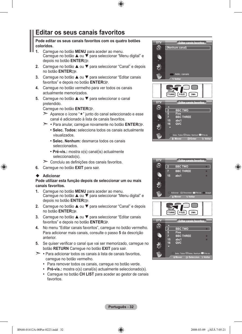 Editar os seus canais favoritos | Samsung LE37A656A1F User Manual | Page 442 / 546