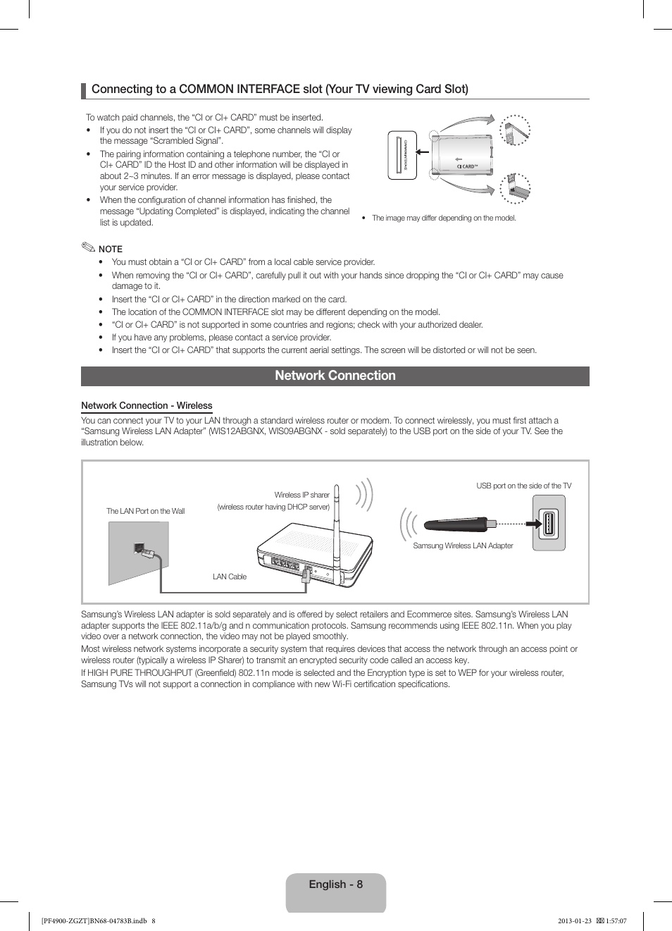 Network connection | Samsung PS51F4900AK User Manual | Page 8 / 83