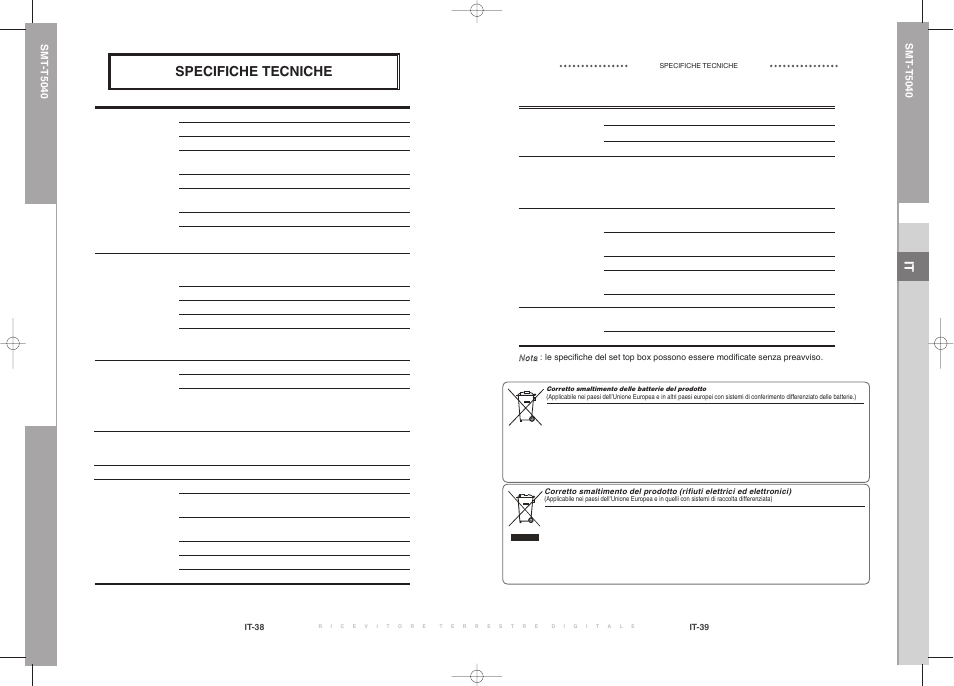 Specifiche tecniche | Samsung SMT-T5040 User Manual | Page 21 / 53