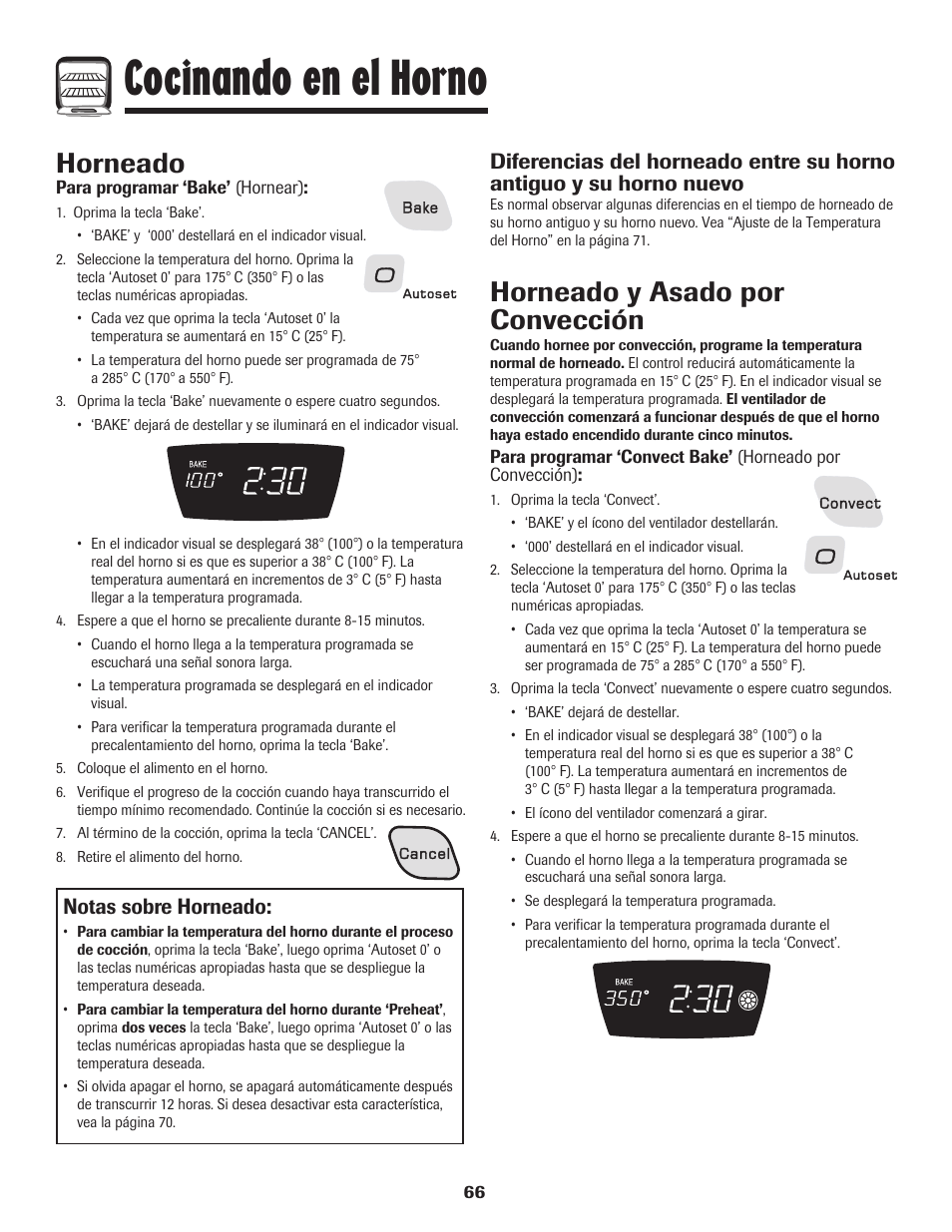Cocinando en el horno, Horneado, Horneado y asado por convección | Notas sobre horneado | Amana AGR5835QDW User Manual | Page 67 / 84