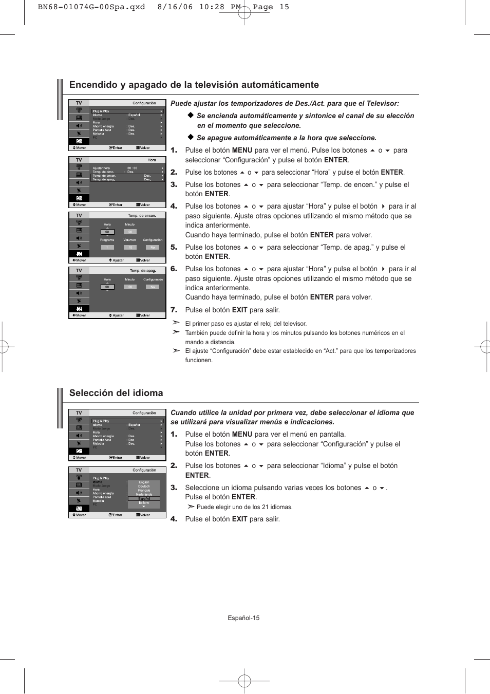 Selección del idioma | Samsung LE23R71B User Manual | Page 101 / 152