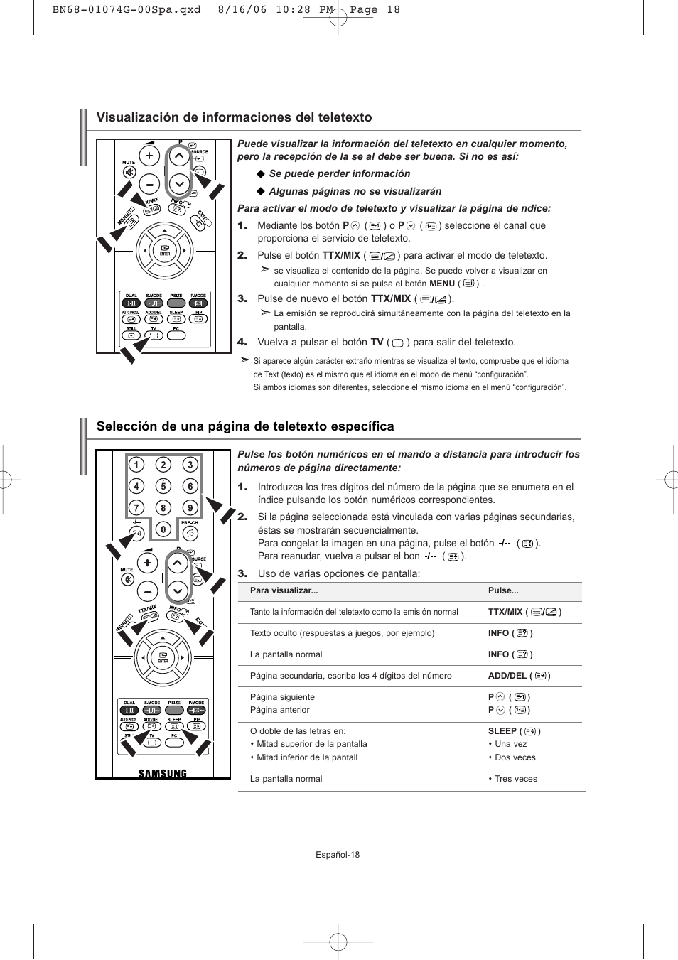 Visualización de informaciones del teletexto, Selección de una página de teletexto específica | Samsung LE23R71B User Manual | Page 104 / 152
