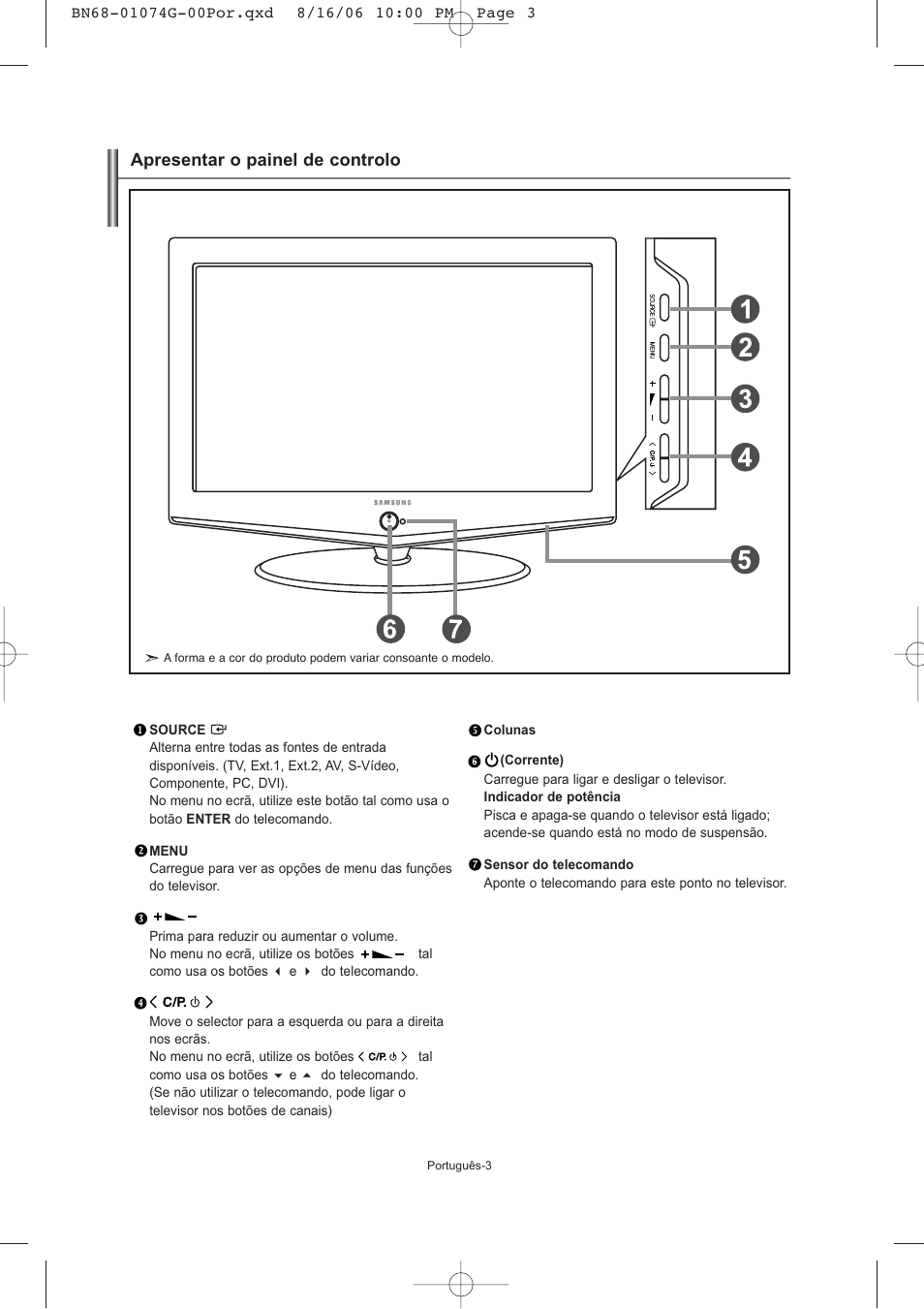Apresentar o painel de controlo | Samsung LE23R71B User Manual | Page 110 / 152