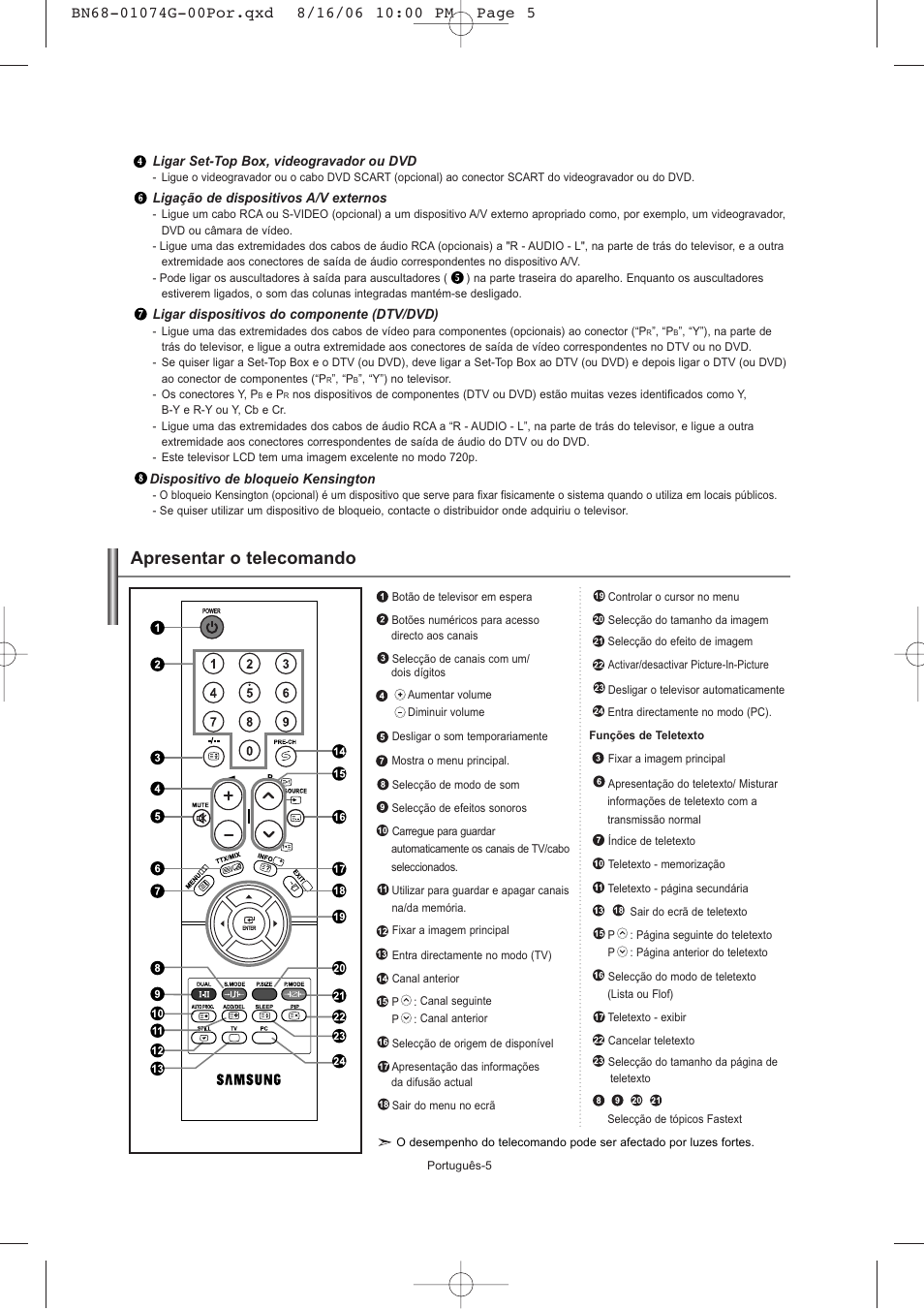 Apresentar o telecomando | Samsung LE23R71B User Manual | Page 112 / 152