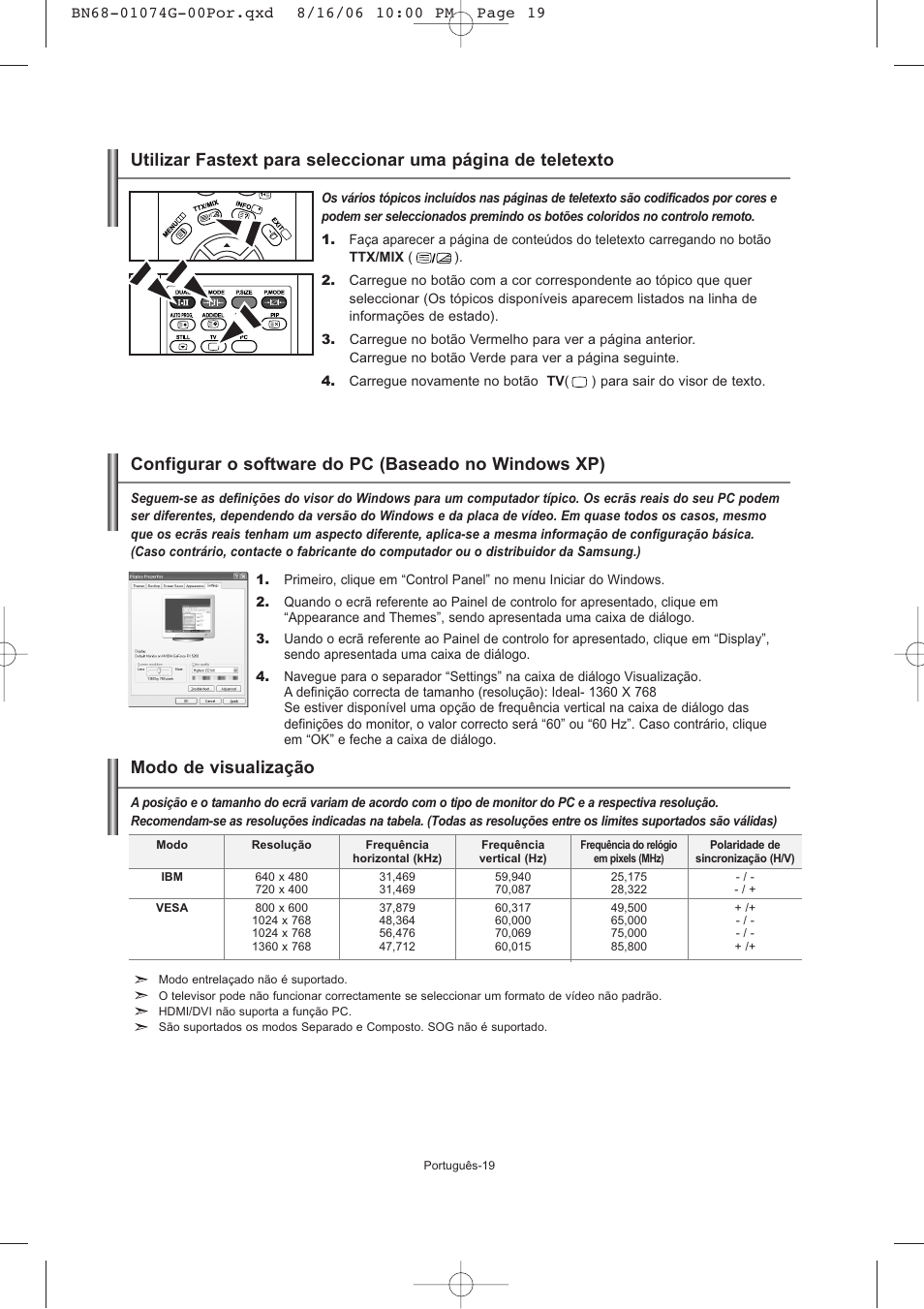 Modo de visualização | Samsung LE23R71B User Manual | Page 126 / 152