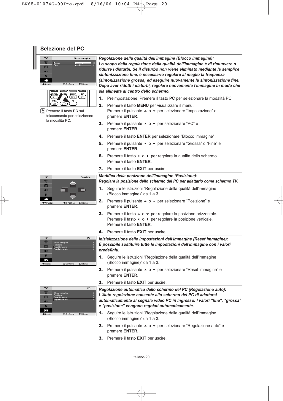 Selezione del pc | Samsung LE23R71B User Manual | Page 148 / 152