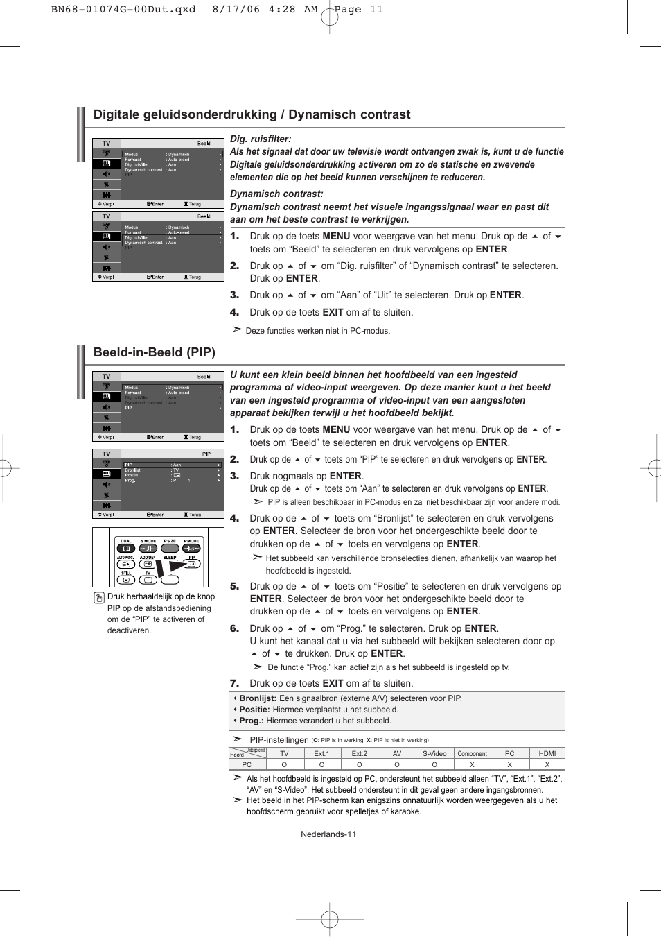 Beeld-in-beeld (pip), Digitale geluidsonderdrukking / dynamisch contrast | Samsung LE23R71B User Manual | Page 76 / 152