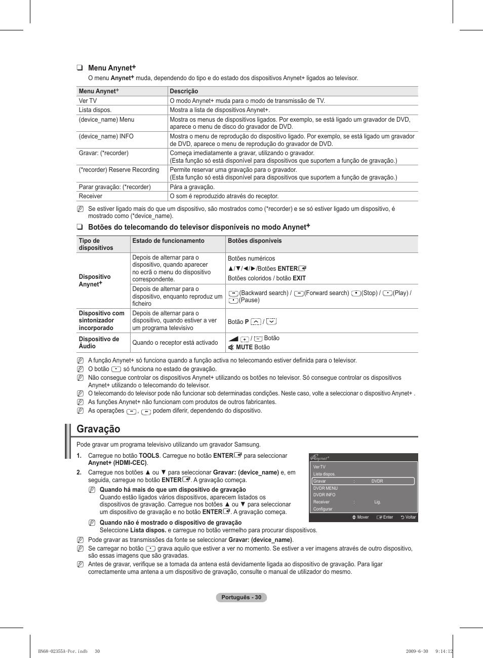 Gravação | Samsung PS50B530S2W User Manual | Page 241 / 319