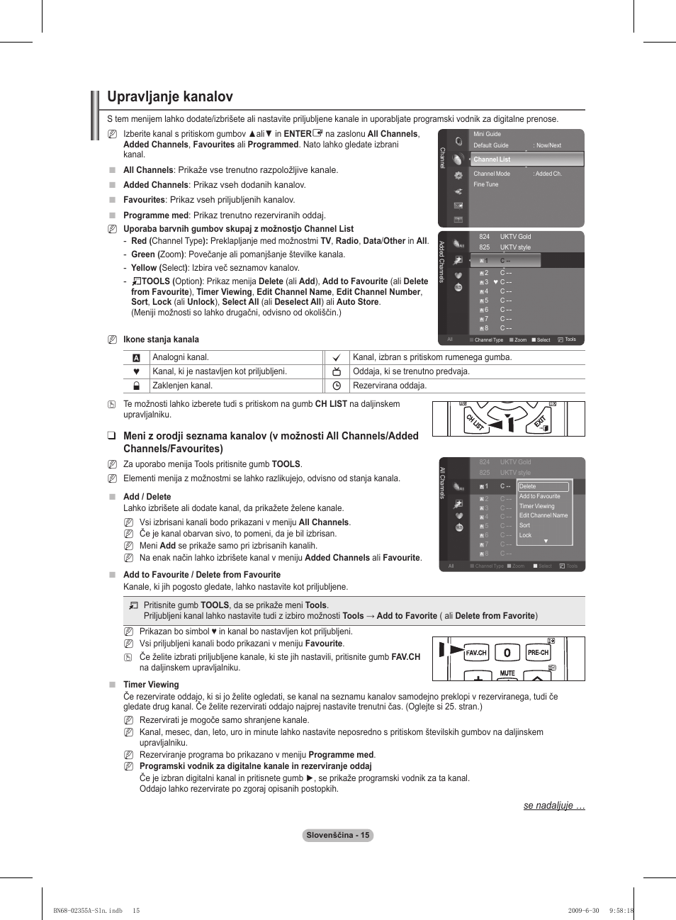 Upravljanje kanalov, Se nadaljuje | Samsung PS50B530S2W User Manual | Page 261 / 319