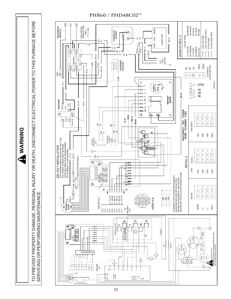 Warni ng, De t a il 2, Vi ew a-a | Amana PACKAGE HEAT PUMP User Manual | Page 12 / 20