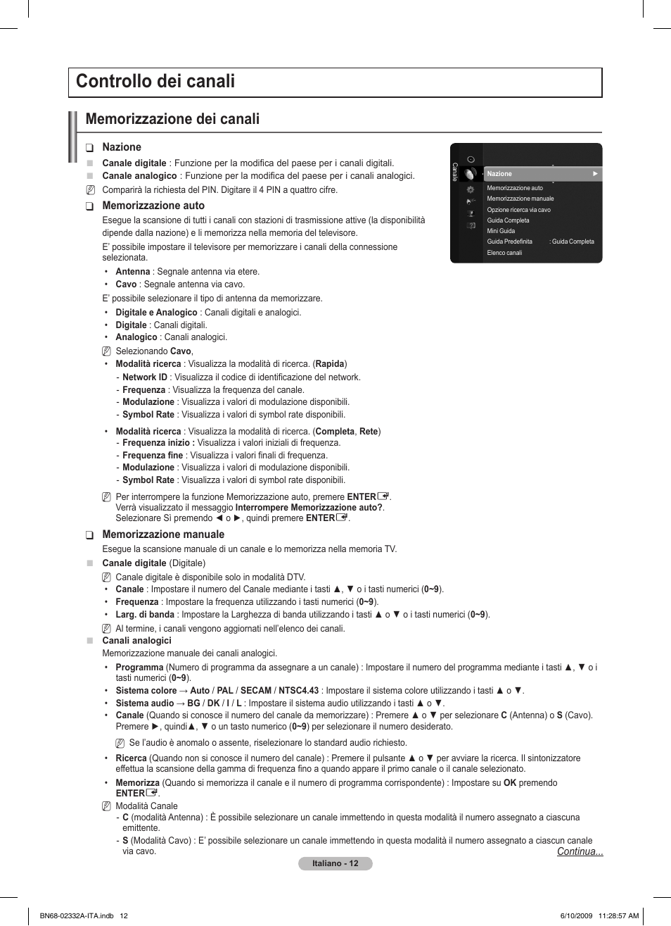 Controllo dei canali | Samsung PS50B560T7W User Manual | Page 193 / 400