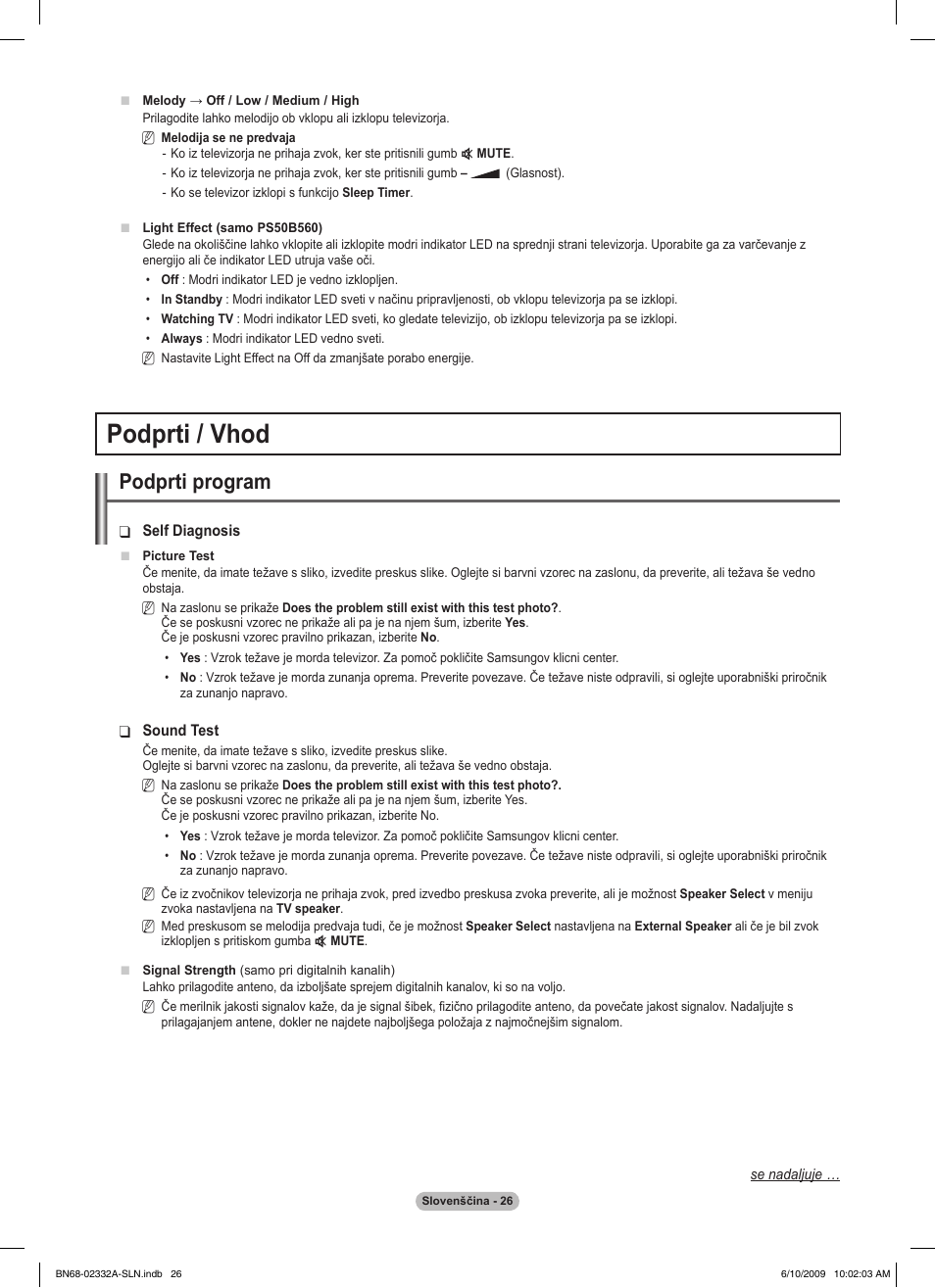 Podprti / vhod, Podprti program | Samsung PS50B560T7W User Manual | Page 337 / 400