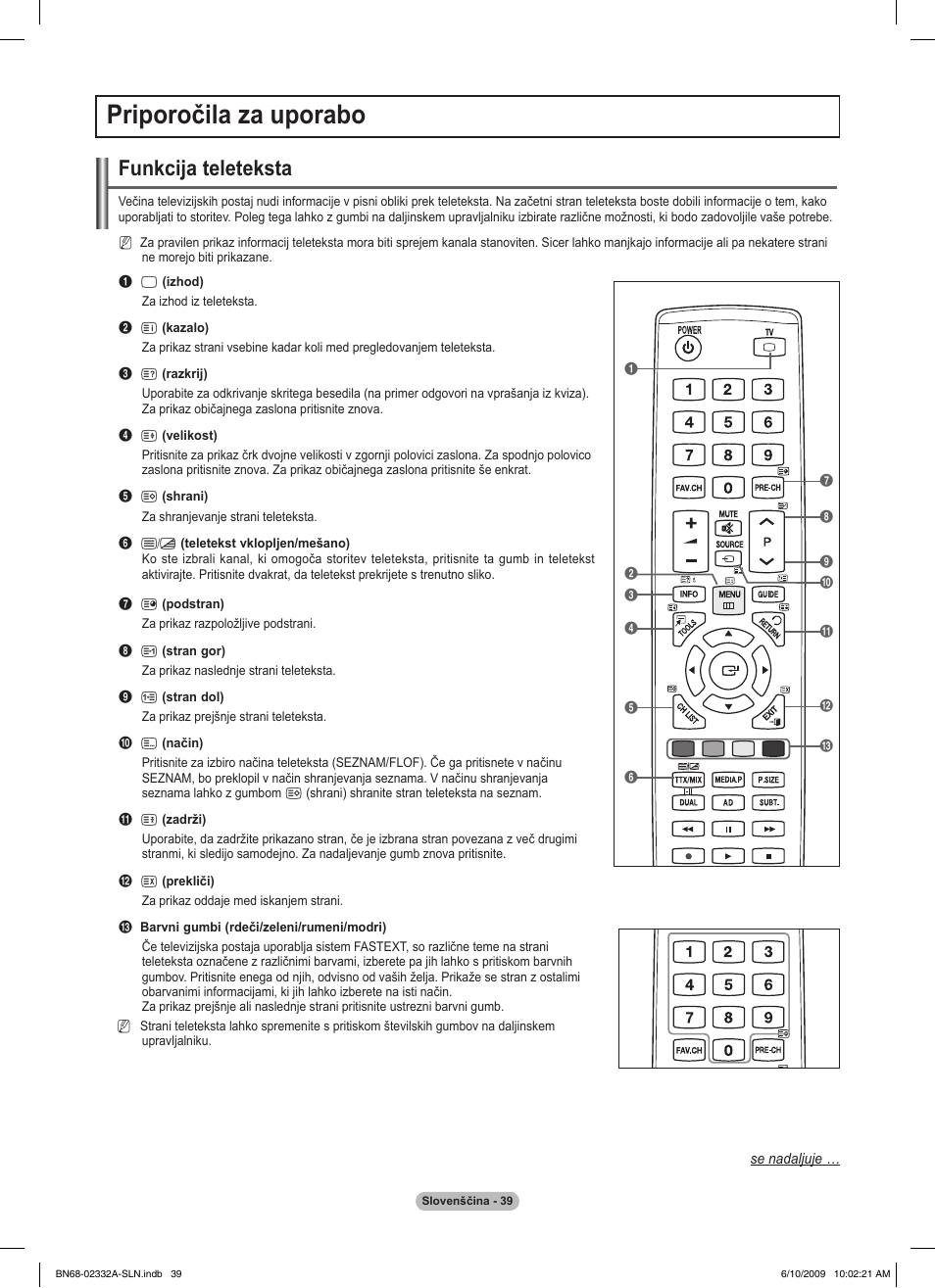 Priporočila za uporabo, Funkcija teleteksta | Samsung PS50B560T7W User Manual | Page 350 / 400