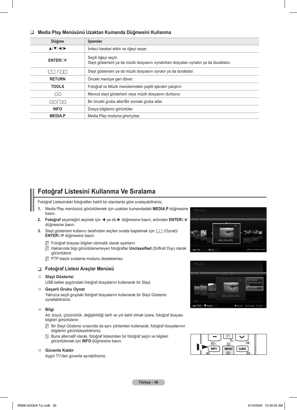 Fotoğraf listesini kullanma ve sıralama, Fotoğraf listesi araçlar menüsü | Samsung PS50B560T7W User Manual | Page 384 / 400