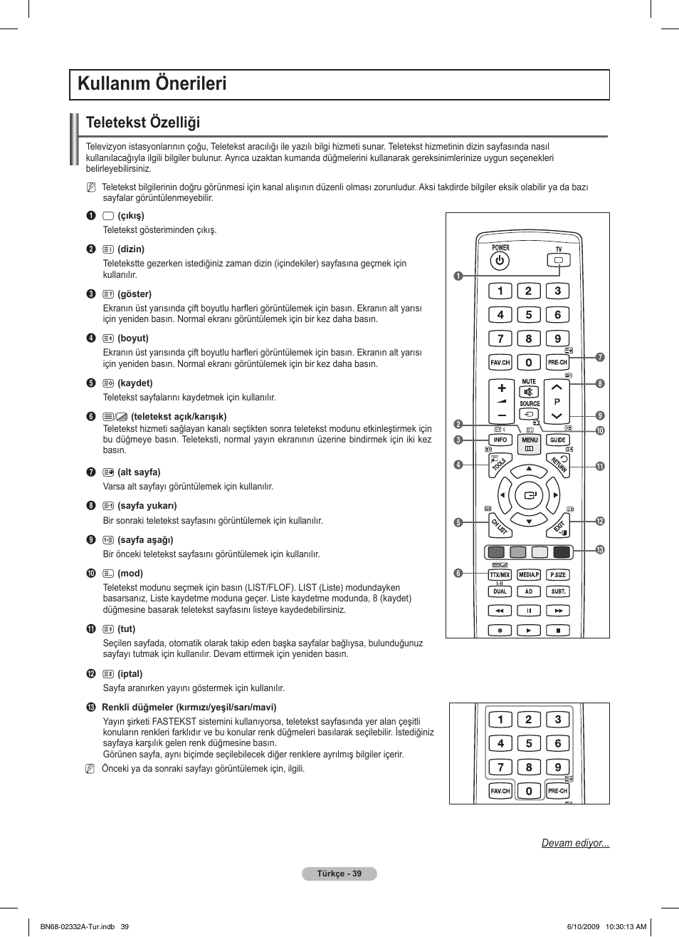Kullanım önerileri, Teletekst özelliği | Samsung PS50B560T7W User Manual | Page 393 / 400