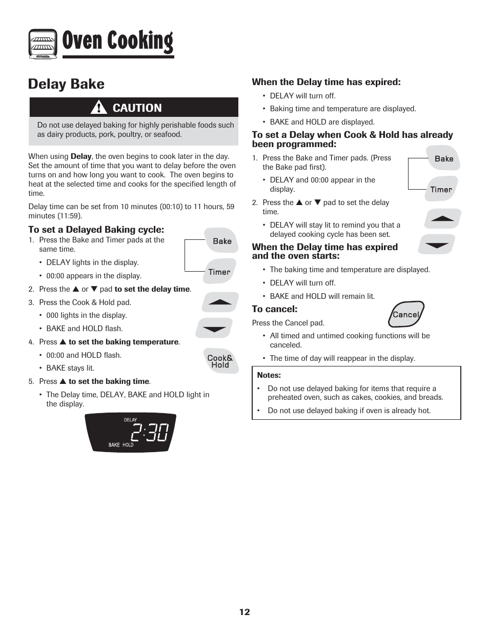 Oven cooking, Delay bake, Caution | Amana 8113P454-60 User Manual | Page 13 / 84