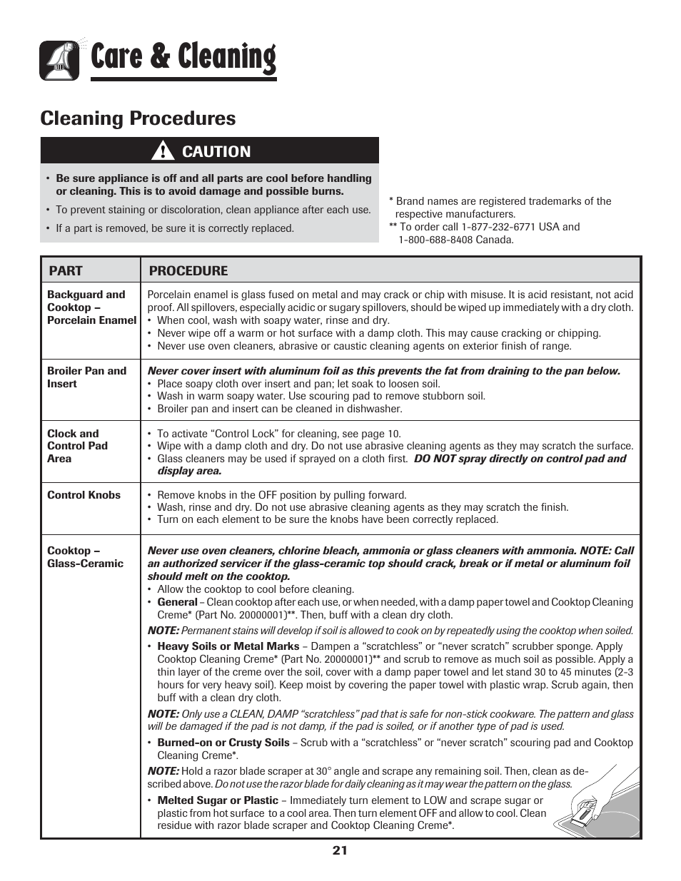 Care & cleaning, Cleaning procedures, Caution | Amana 8113P454-60 User Manual | Page 22 / 84