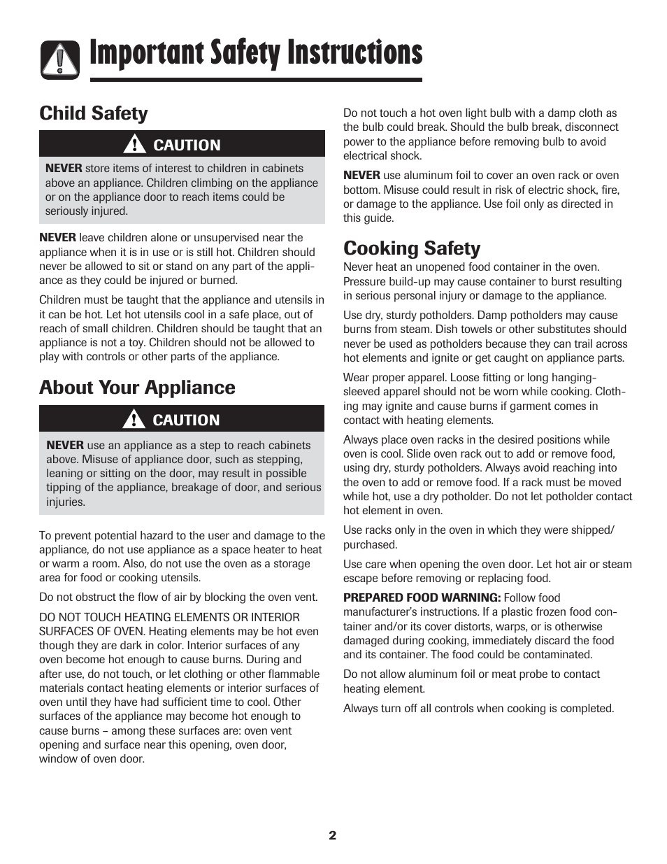 Important safety instructions, About your appliance, Cooking safety | Child safety | Amana 8113P454-60 User Manual | Page 3 / 84