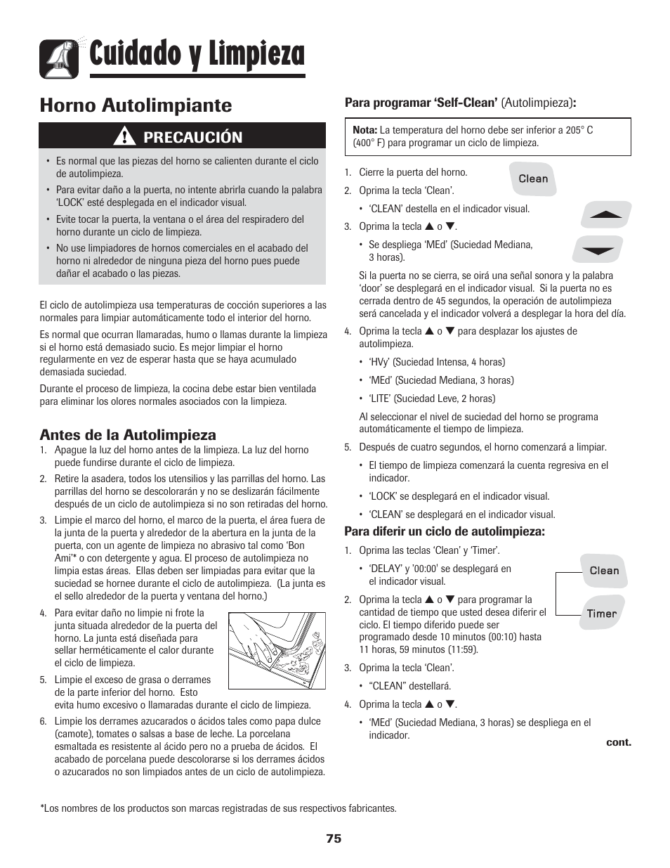 Cuidado y limpieza, Horno autolimpiante, Antes de la autolimpieza | Precaución | Amana 8113P454-60 User Manual | Page 76 / 84