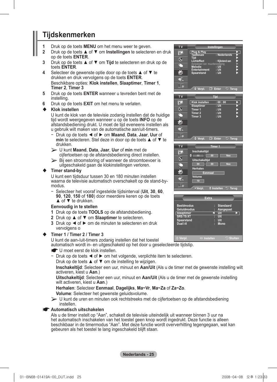 Tijdskenmerken | Samsung PS42A416C1D User Manual | Page 173 / 394