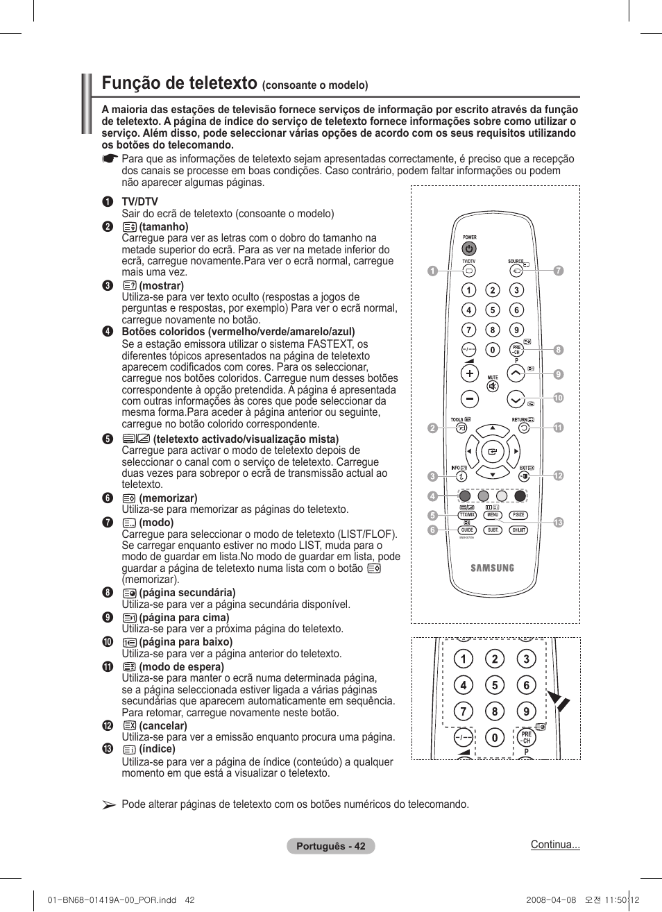 Função de teletexto | Samsung PS42A416C1D User Manual | Page 337 / 394