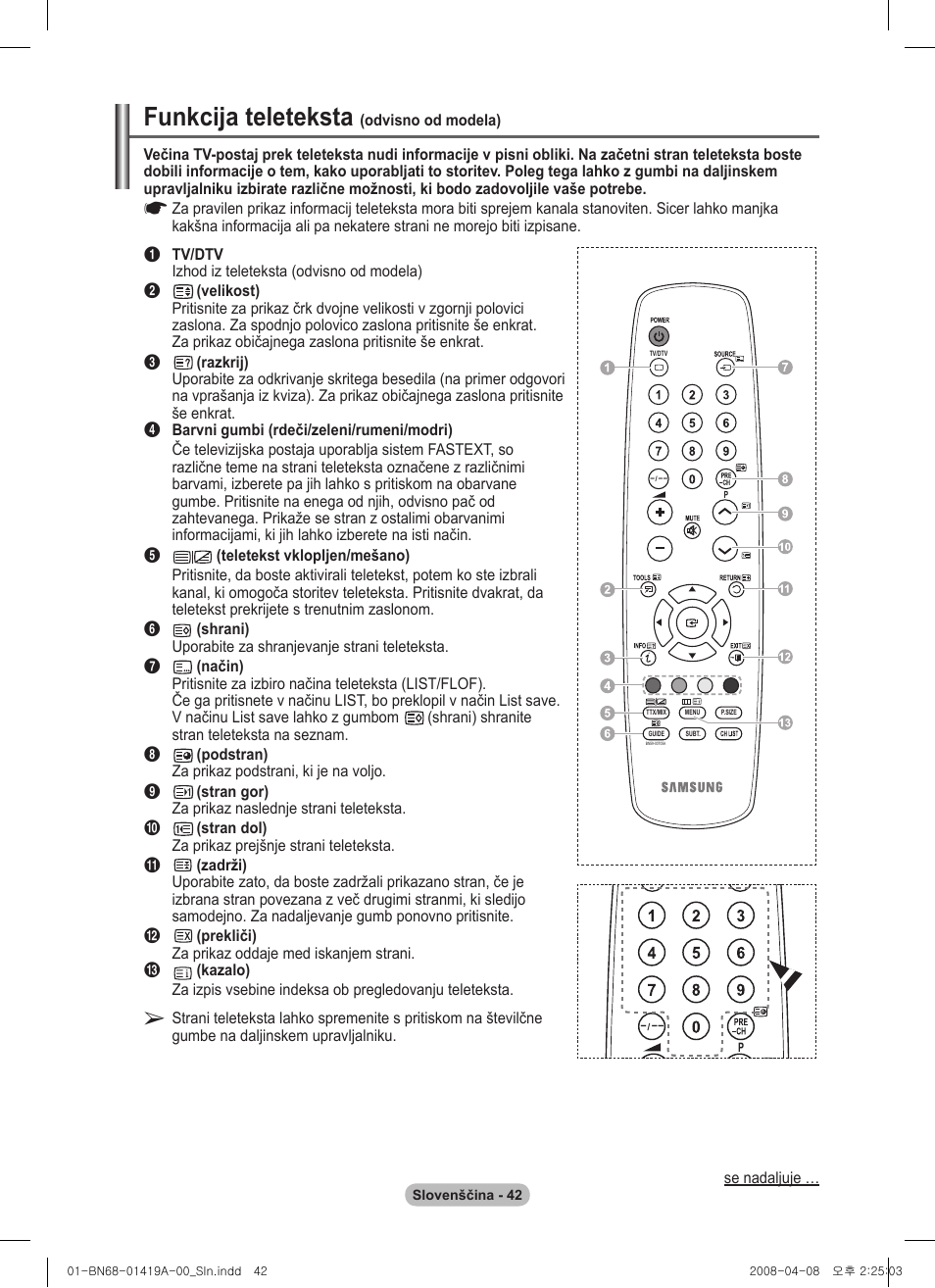 Funkcija teleteksta | Samsung PS42A416C1D User Manual | Page 386 / 394