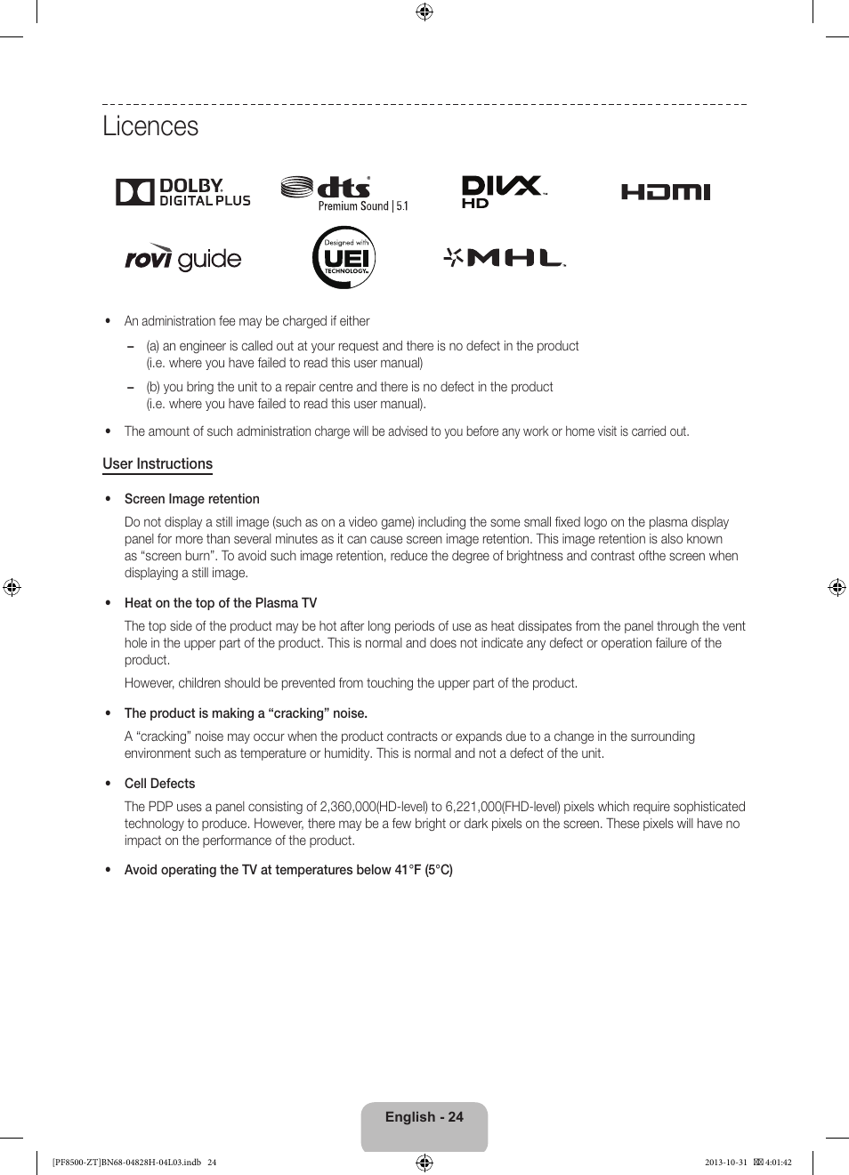 Licences | Samsung PS51F8500SZ User Manual | Page 24 / 73