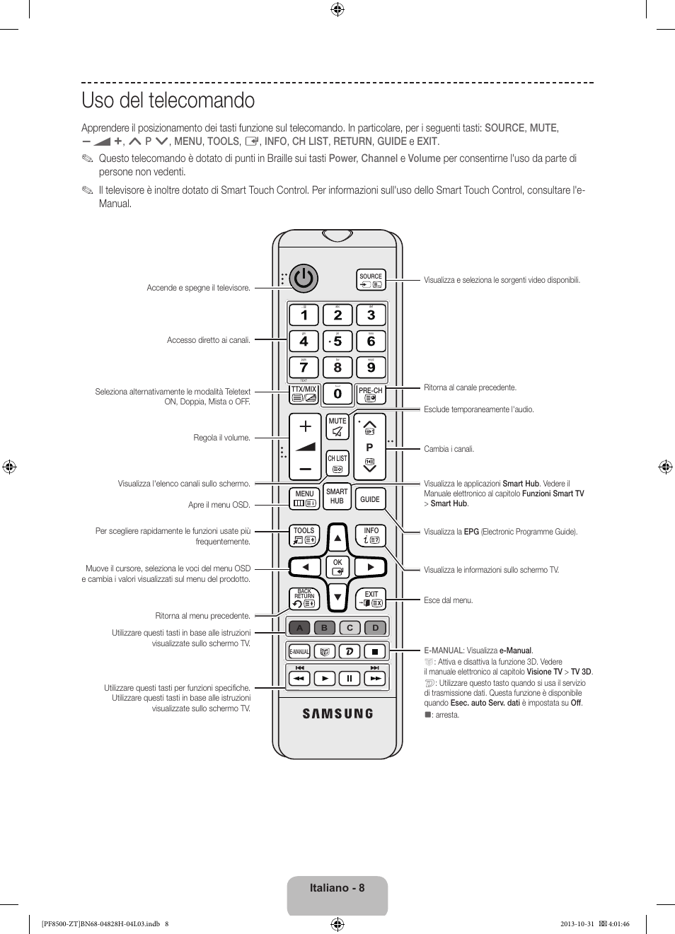 Uso del telecomando | Samsung PS51F8500SZ User Manual | Page 32 / 73