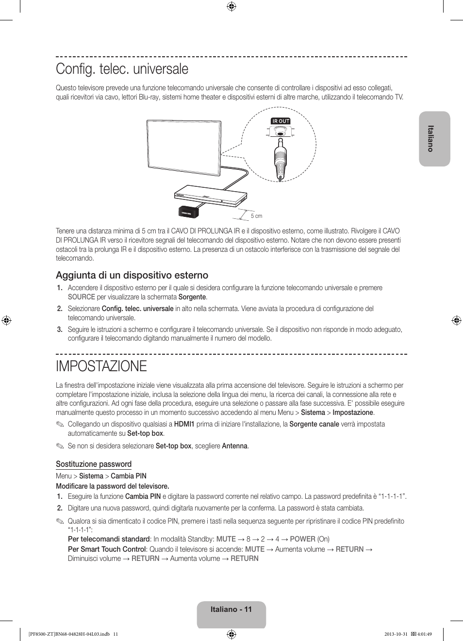 Config. telec. universale, Impostazione, Aggiunta di un dispositivo esterno | Samsung PS51F8500SZ User Manual | Page 35 / 73