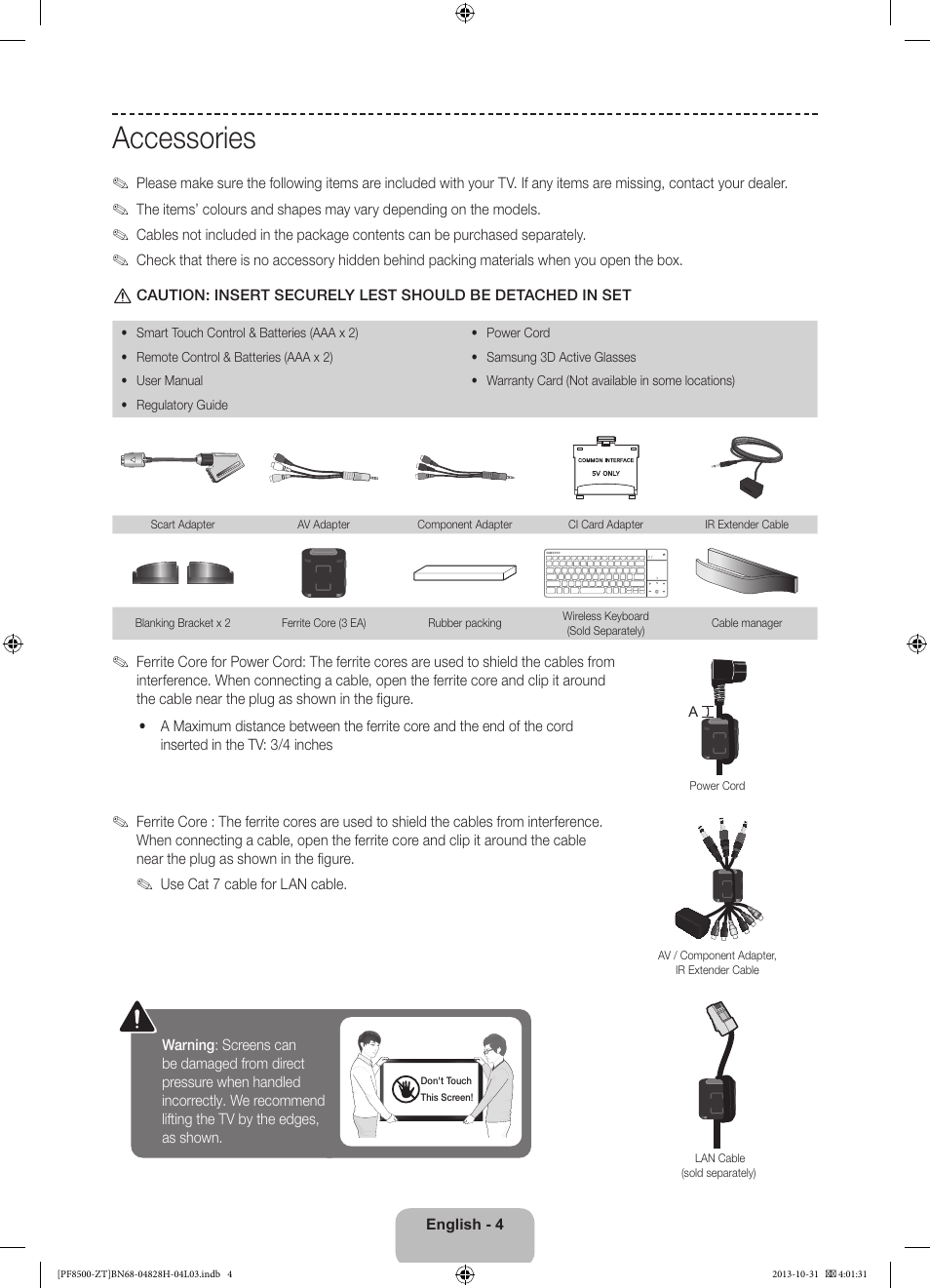 Accessories | Samsung PS51F8500SZ User Manual | Page 4 / 73