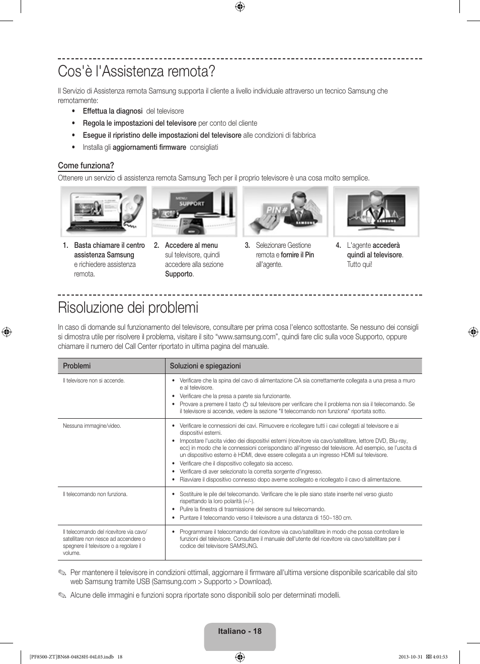 Cos'è l'assistenza remota, Risoluzione dei problemi | Samsung PS51F8500SZ User Manual | Page 42 / 73