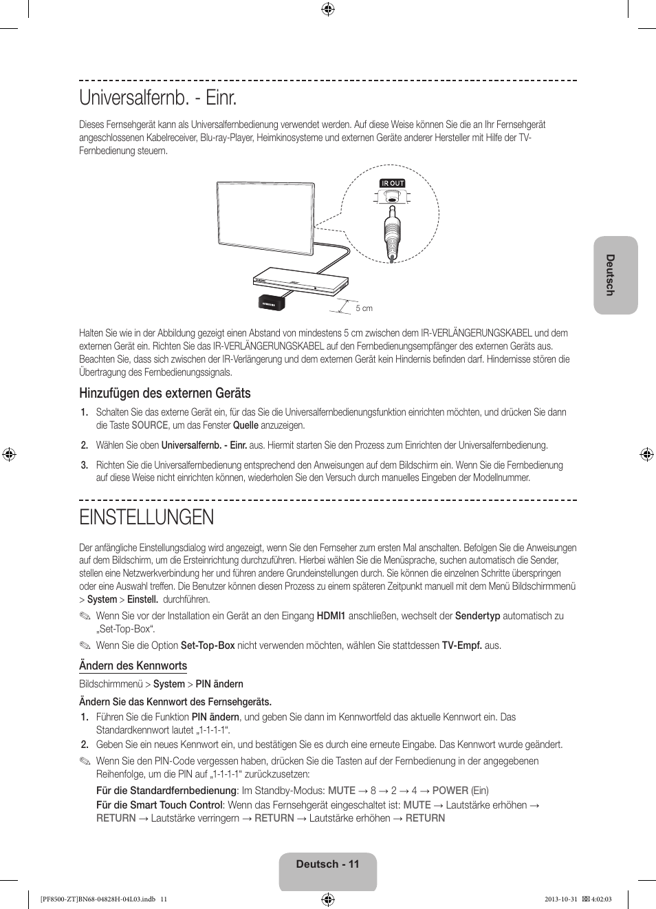 Universalfernb. - einr, Einstellungen, Hinzufügen des externen geräts | Samsung PS51F8500SZ User Manual | Page 59 / 73