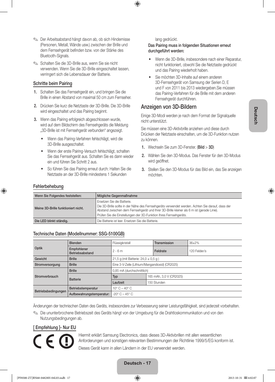 Anzeigen von 3d-bildern | Samsung PS51F8500SZ User Manual | Page 65 / 73