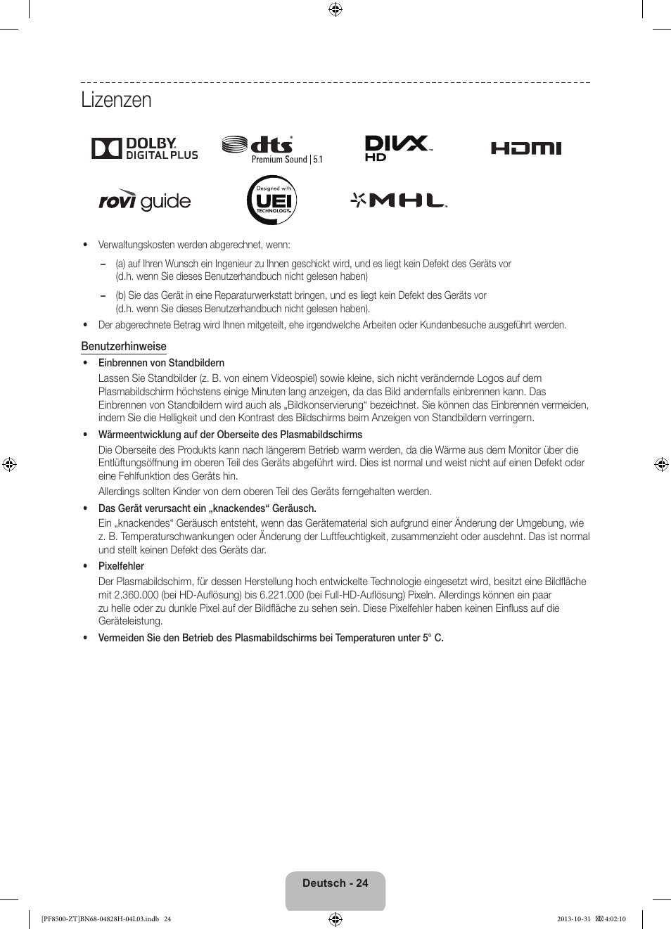 Lizenzen | Samsung PS51F8500SZ User Manual | Page 72 / 73
