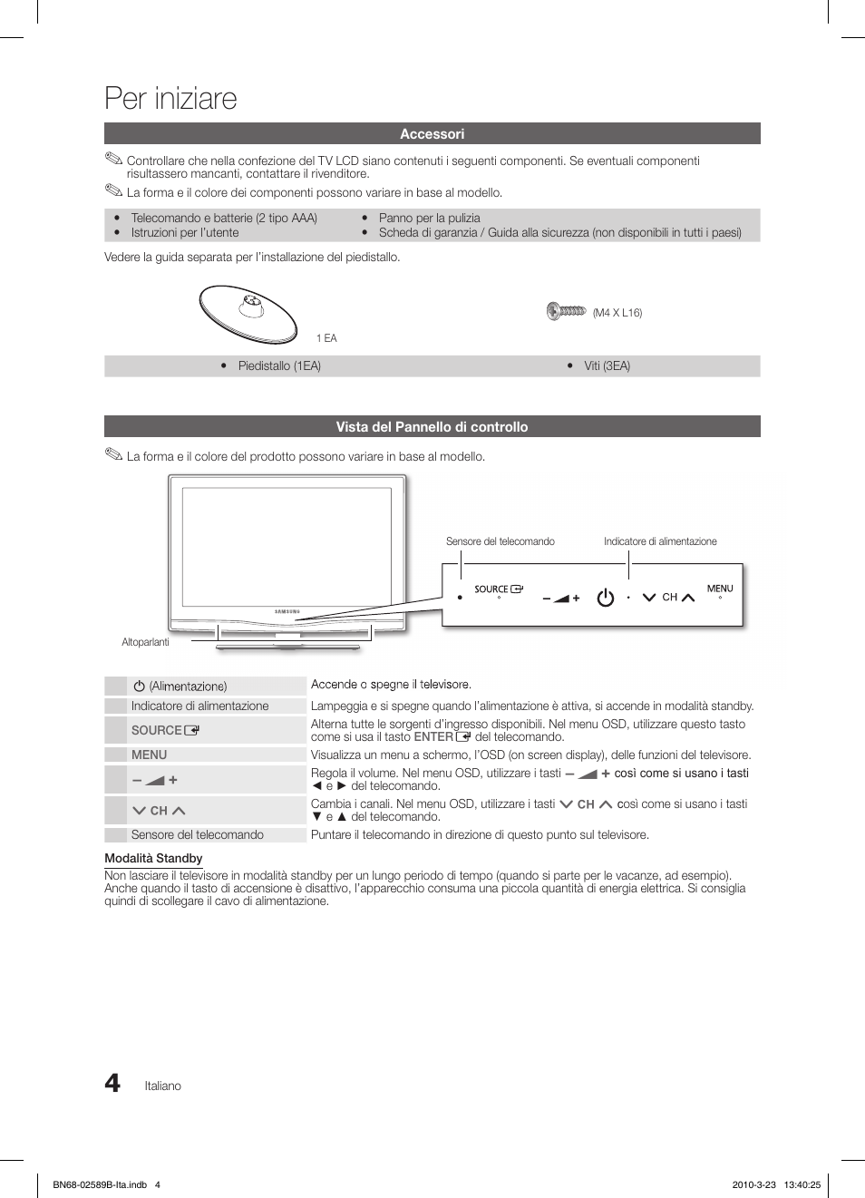 Per iniziare | Samsung LE32C350D1W User Manual | Page 104 / 134