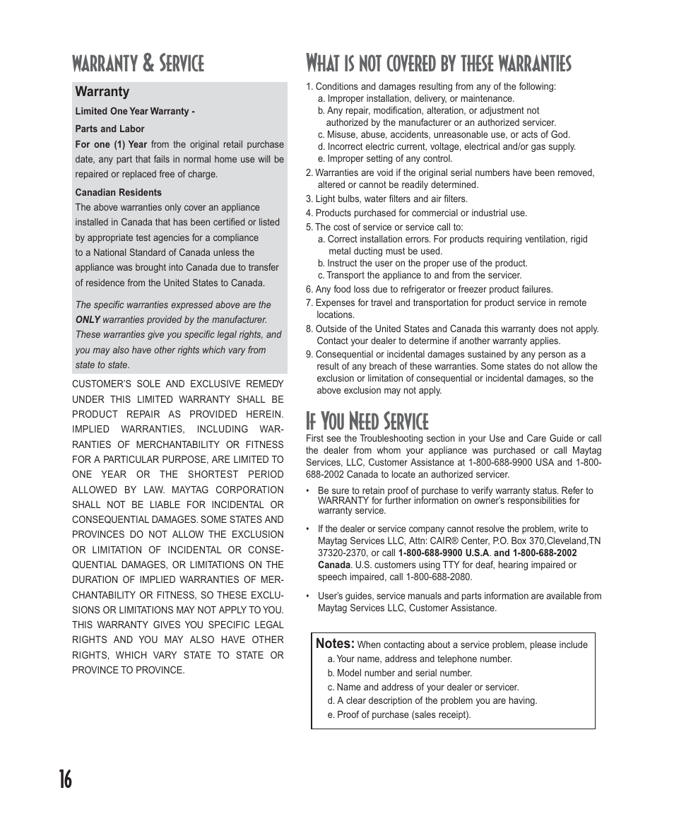 If you need service, Warranty | Amana Deepfreeze Upright Freezers User Manual | Page 16 / 48