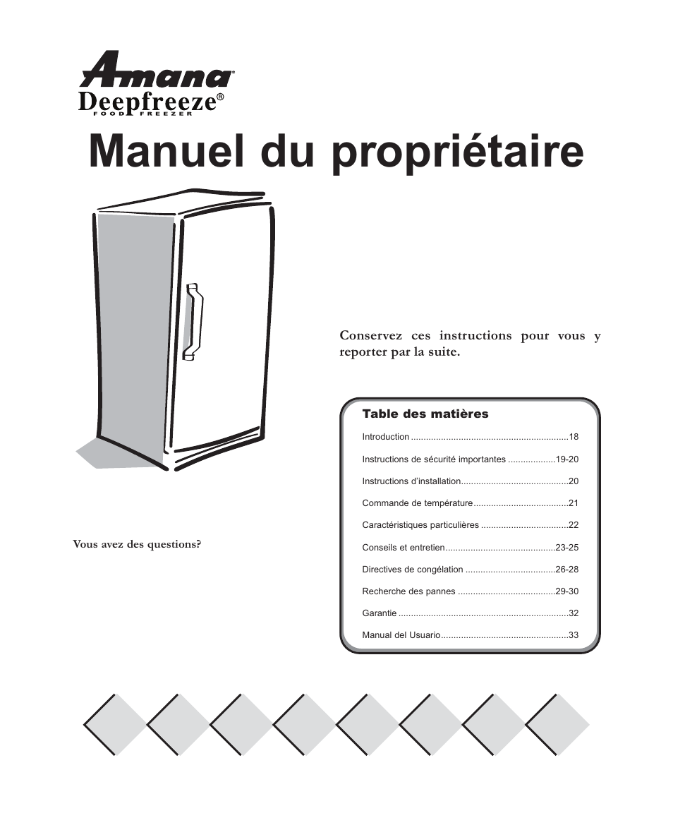 Manuel du propriétaire, Congélateurs verticaux deepfreeze | Amana Deepfreeze Upright Freezers User Manual | Page 17 / 48