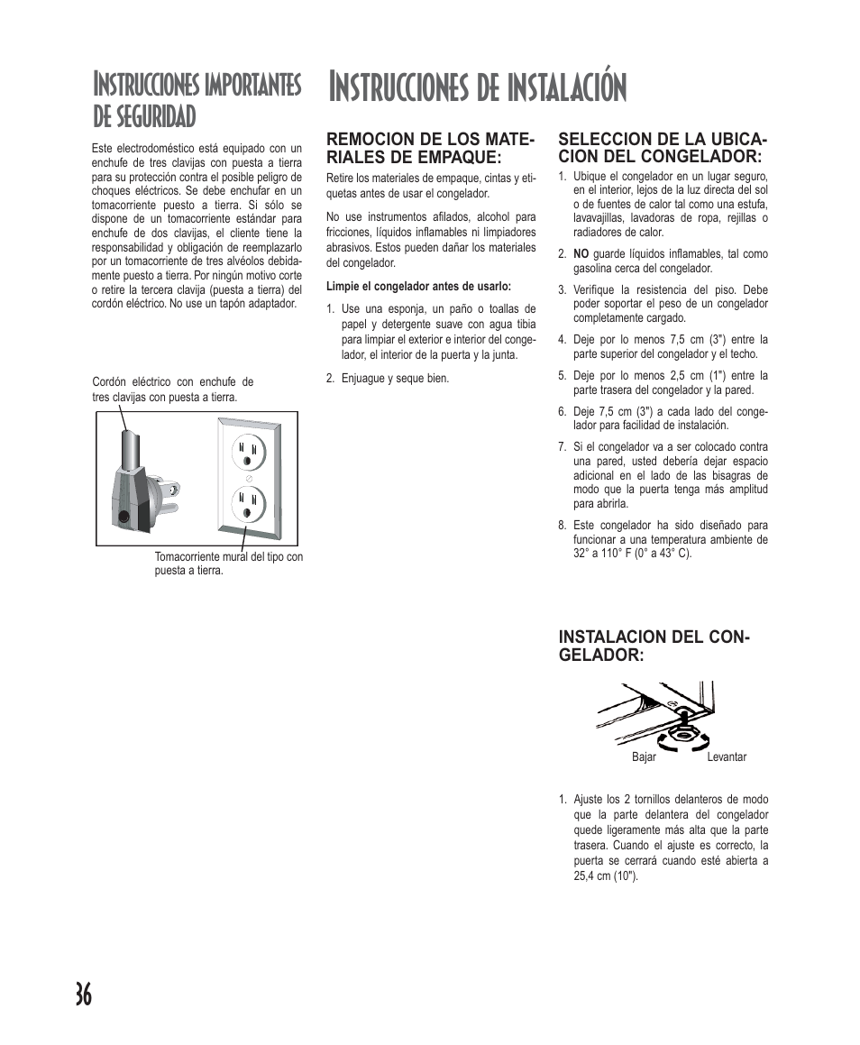 Instrucciones de instalación, Instrucciones importantes de seguridad | Amana Deepfreeze Upright Freezers User Manual | Page 36 / 48